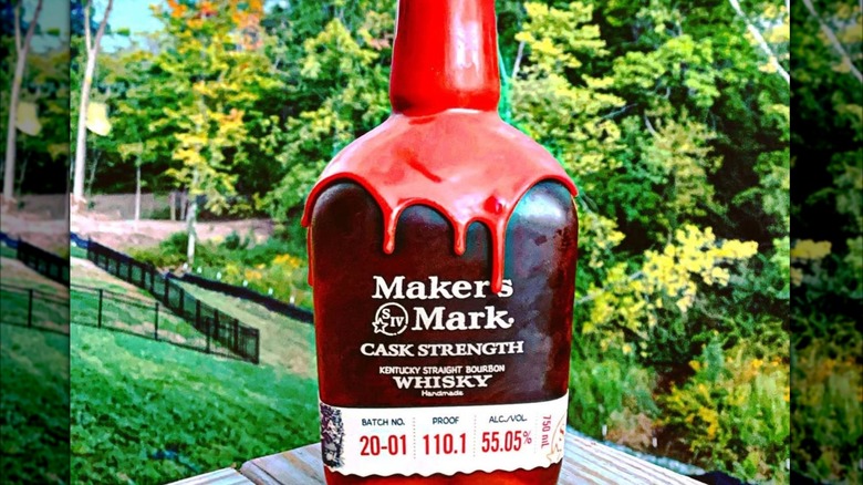 A Maker's Mark "slam dunk" bottle sealed with extra red wax