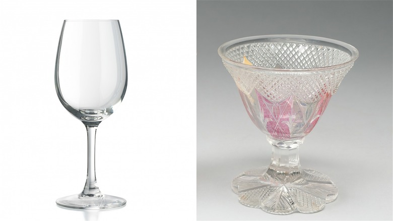 A glass wine vessel and crystal wine vessel