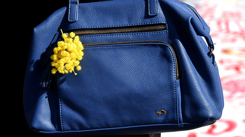 Mimosa flower on a purse 