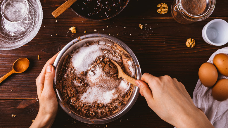 mixing baking ingredients