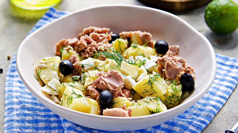 Potato salad with tuna, olives, and dill