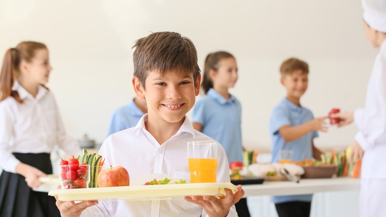 boy with healthy school lunch