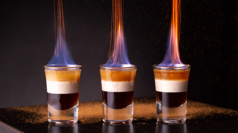 flaming, layered B-52 shots