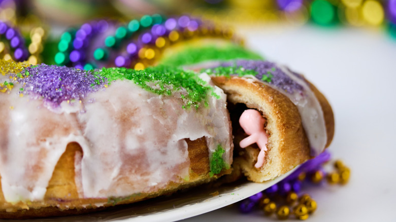 Mardi Grad king cake with mini baby figurine