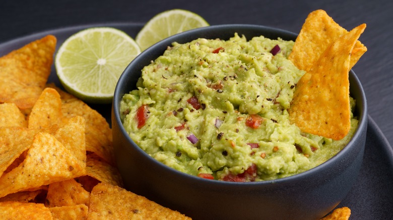 fresh guacamole with tortilla chips