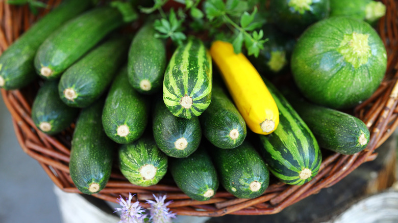 Several zucchini varieties in a basket