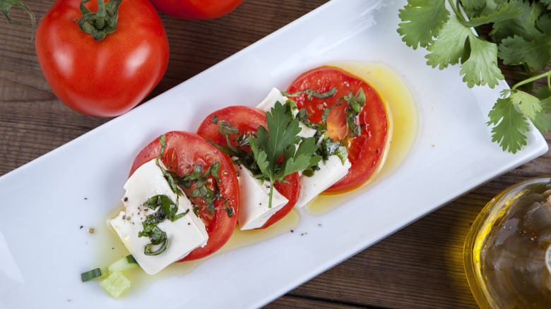 vegan caprese salad with tofu