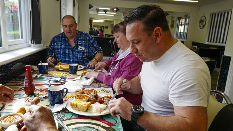 A family eating at a table