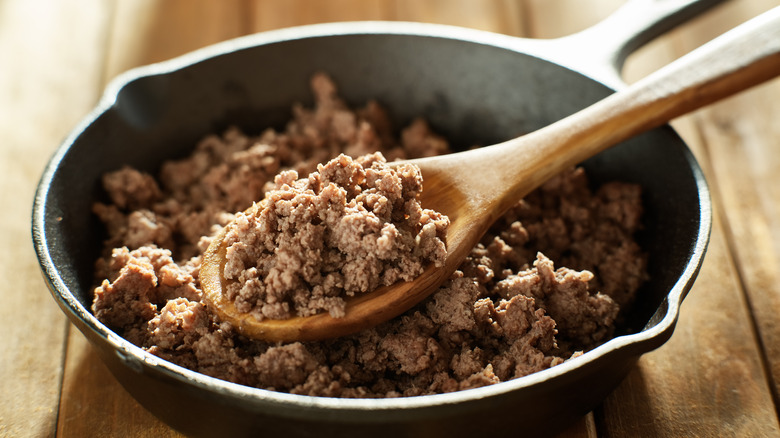 ground beef in pan