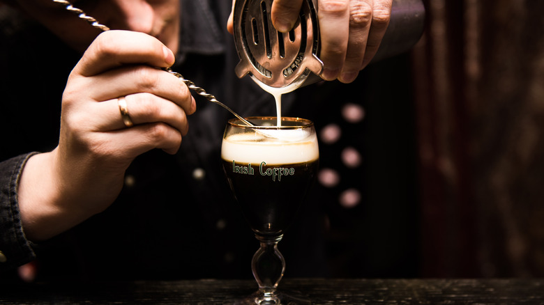 bartender making irish coffee