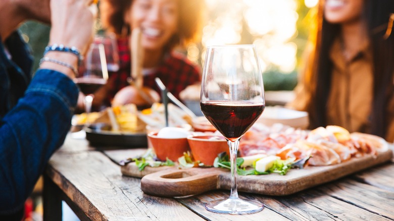 red wine on table outside