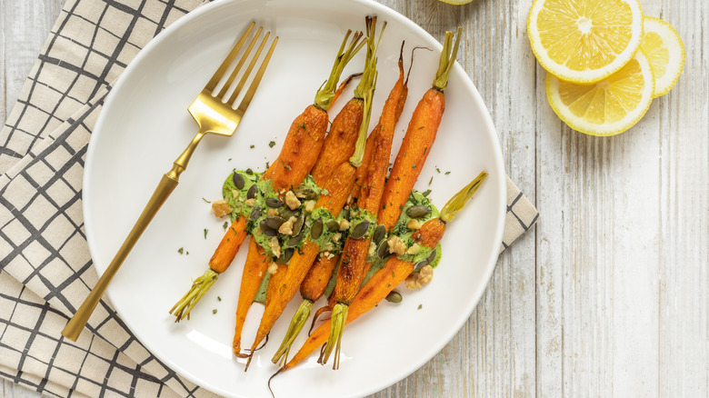 roasted carrots plated