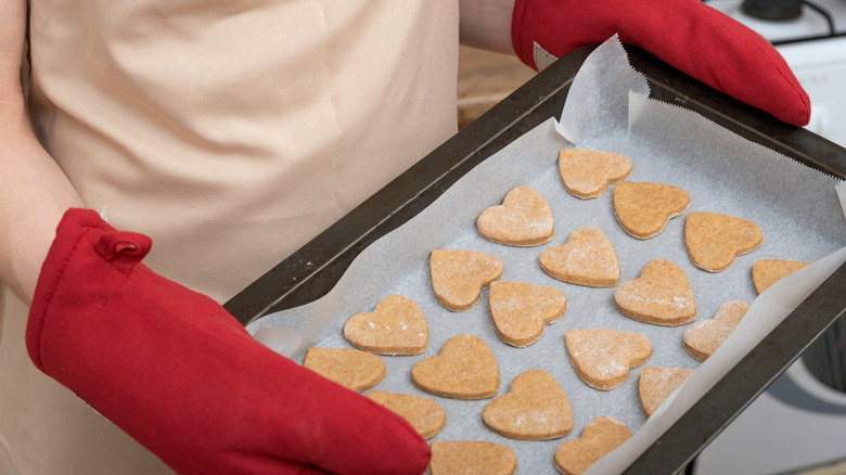 freshly baked shortbread heart cookies