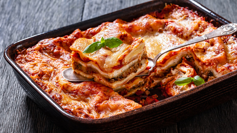 Lasagna in baking dish