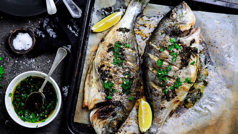 Grilled dorado with lemon.