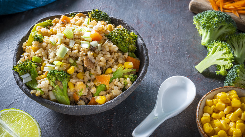 bowl of brown rice stir fry