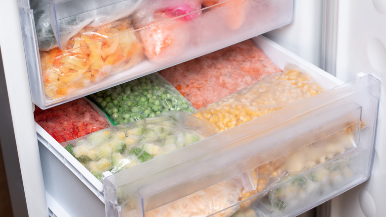 Colorful food in a freezer
