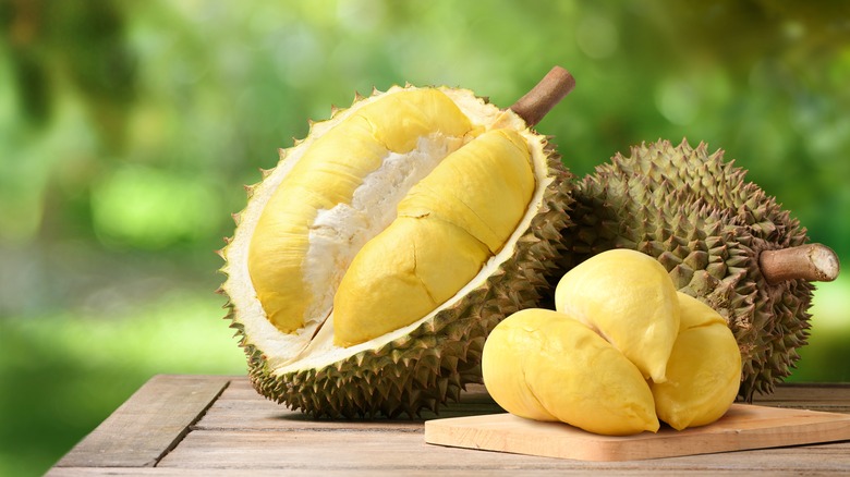 durian fruit halved