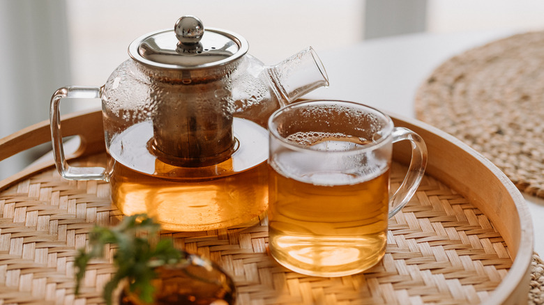 Glass teapot and cup