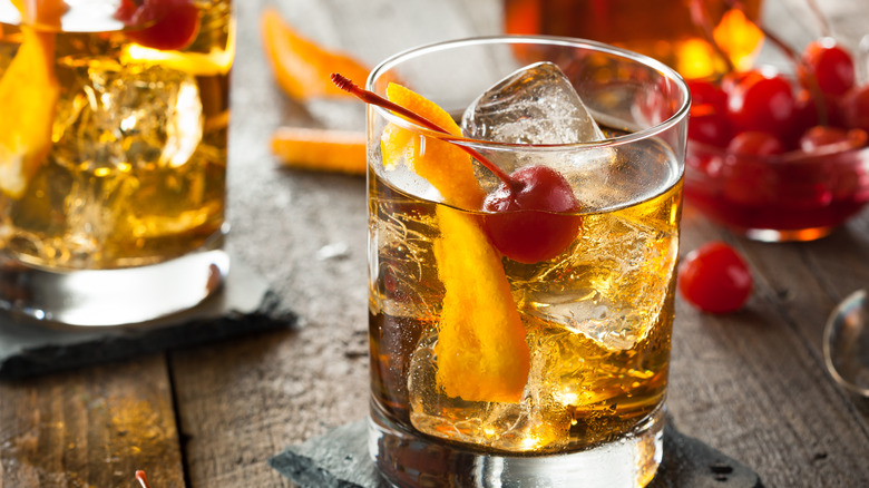 old fashioned cocktail with fruit