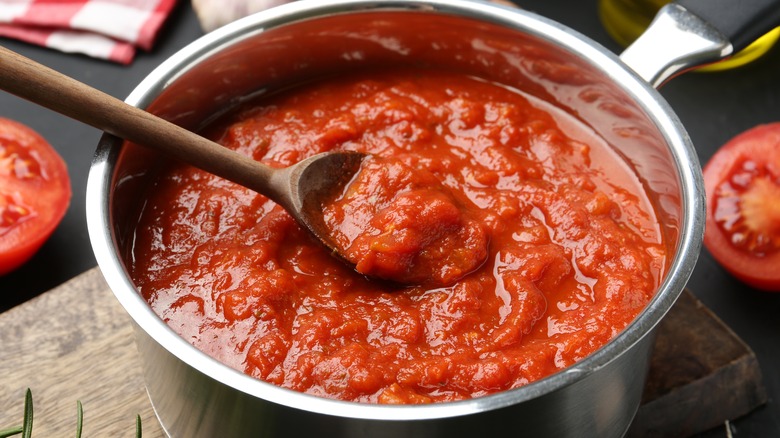 red pasta sauce in a pot