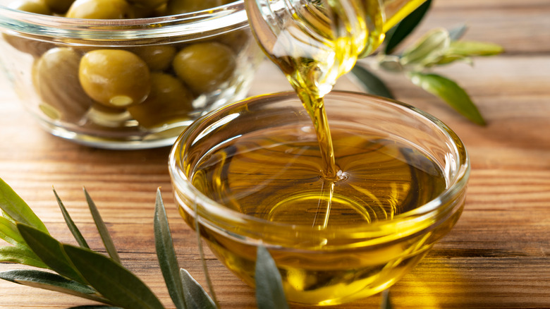 Small bowl of olive oil.