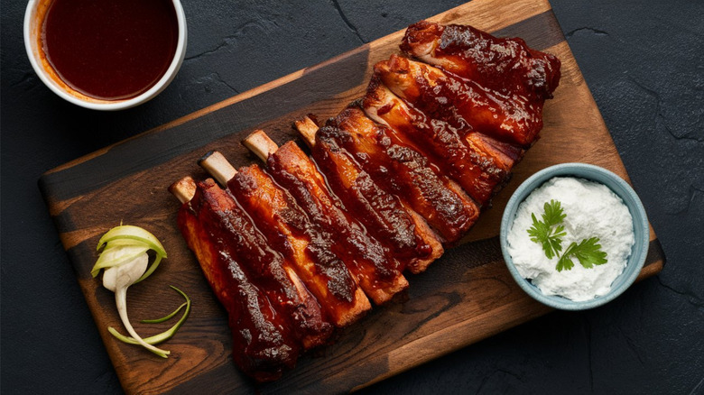 BBQ tender ribs on a platter.