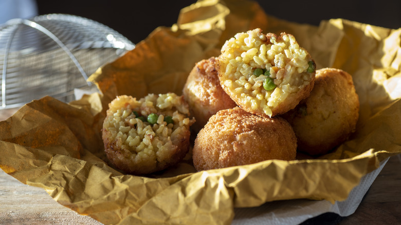 arancini balls stuffed with peas