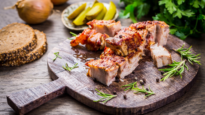 pork belly on a cutting board