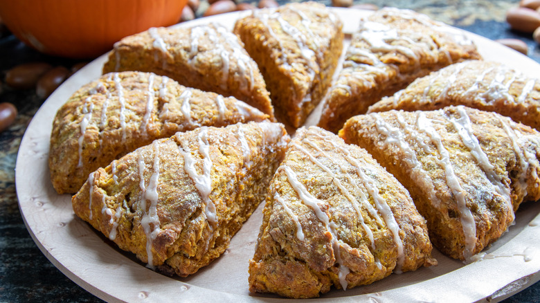 Pumpkin scones cut in wedges