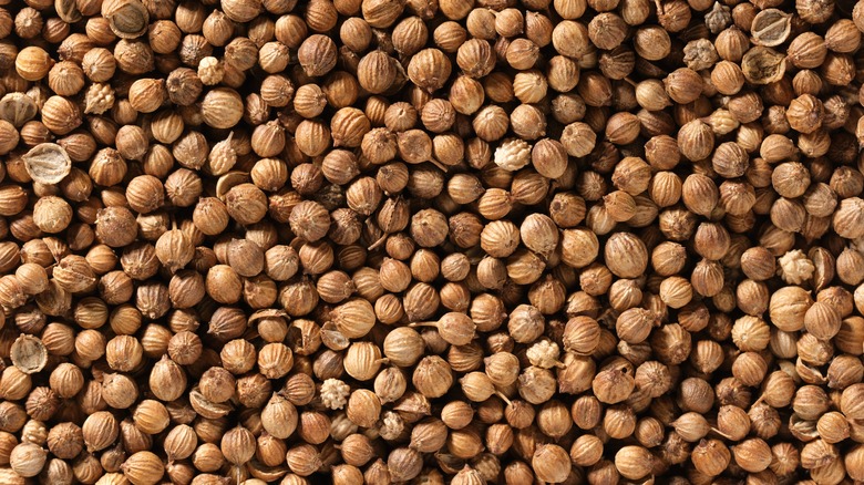 whole coriander seeds in pile