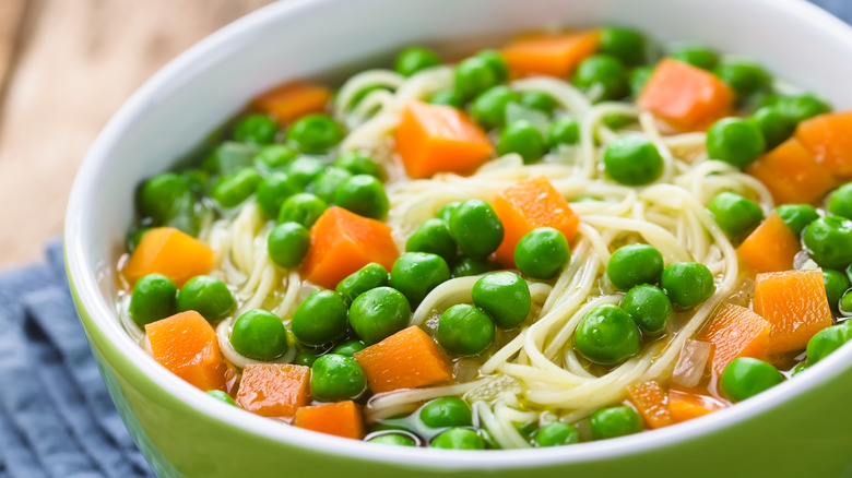 Angel hair pasta in soup