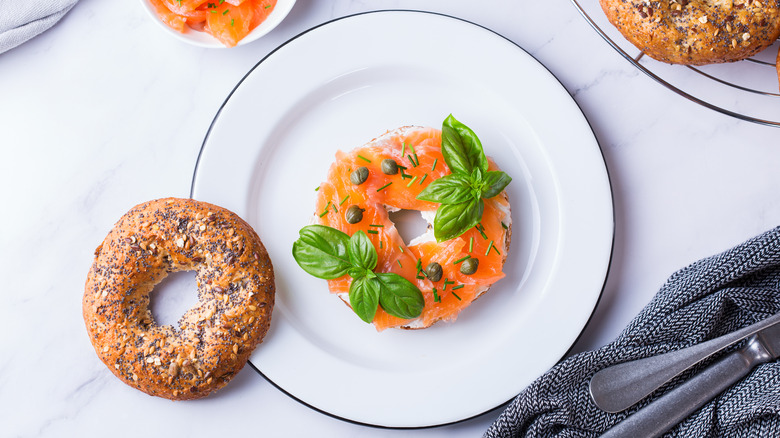 Smoked salmon and capers on a bagel