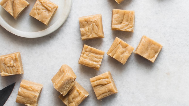 White chocolate fudge on plate