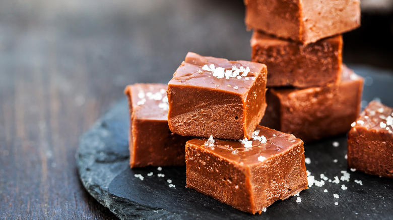 Chocolate fudge on table