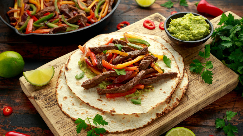 fajitas on a tortilla