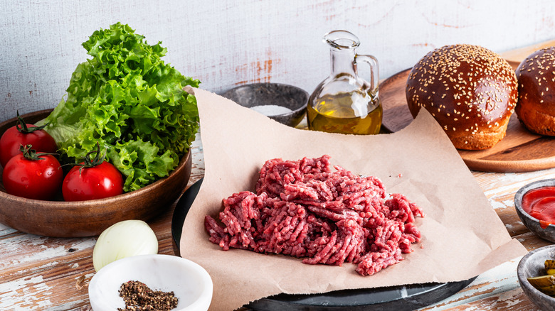 raw ground beef on table