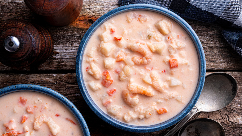 a bowl of seafood chowder