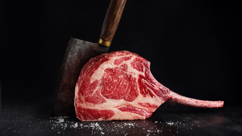 Tomahawk ribeye steak raw