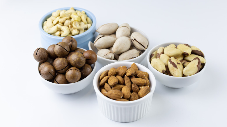 almonds, cashews, pistachios, brazil nuts