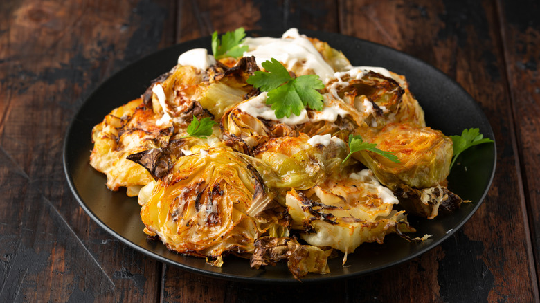 Cabbage steaks with toppings