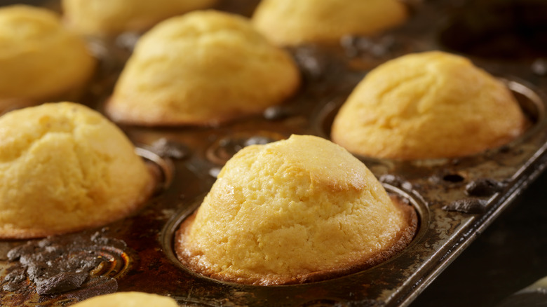 fresh baked muffins in pan