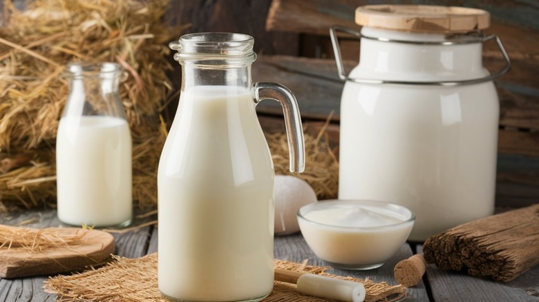 fresh milk in glass jars