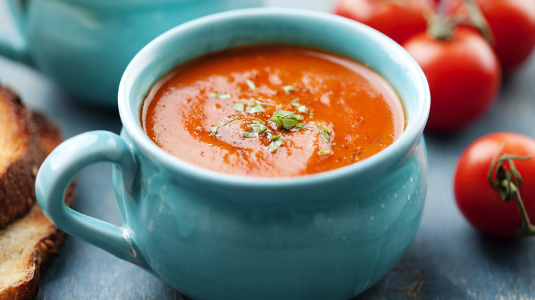 Large mug of tomato soup