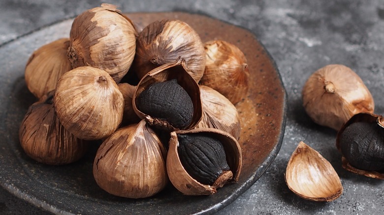 A bowl of black garlic 