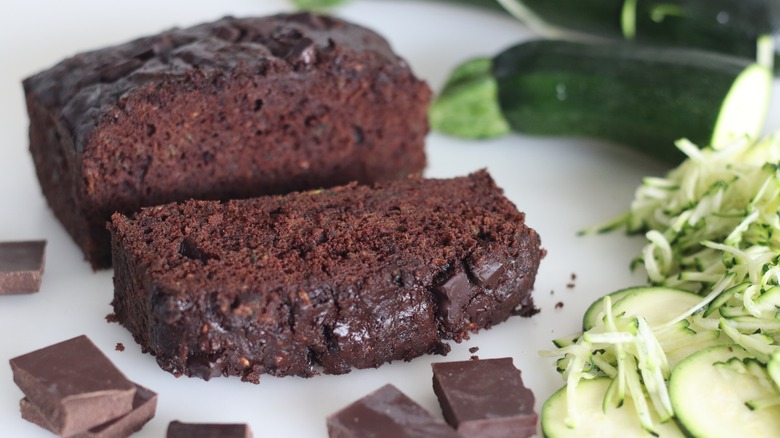 zucchini chocolate cake and whole zucchinis