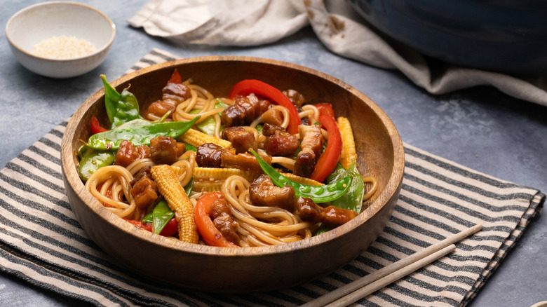 Bowl of pork belly stir-fry