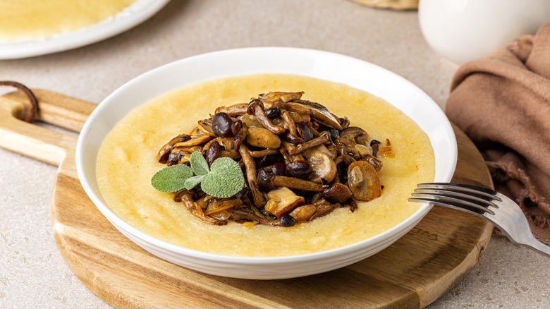 cooked mushrooms on polenta