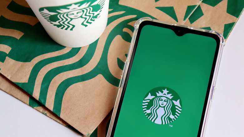 Cup, bag, and Starbucks app