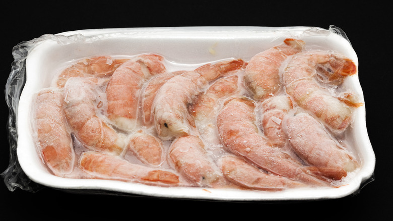 frozen shrimp on a tray